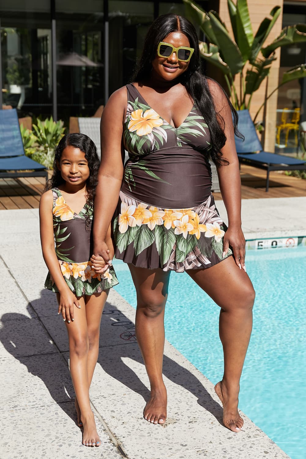Marina West Swim Full Size Clear Waters Swim Dress in Aloha Brown - Ladyez
