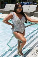 Marina West Swim Full Size Float On Ruffle Faux Wrap One-Piece in Black - Ladyez