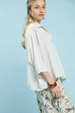 Umgee Oversized Striped Button-Down Shirt