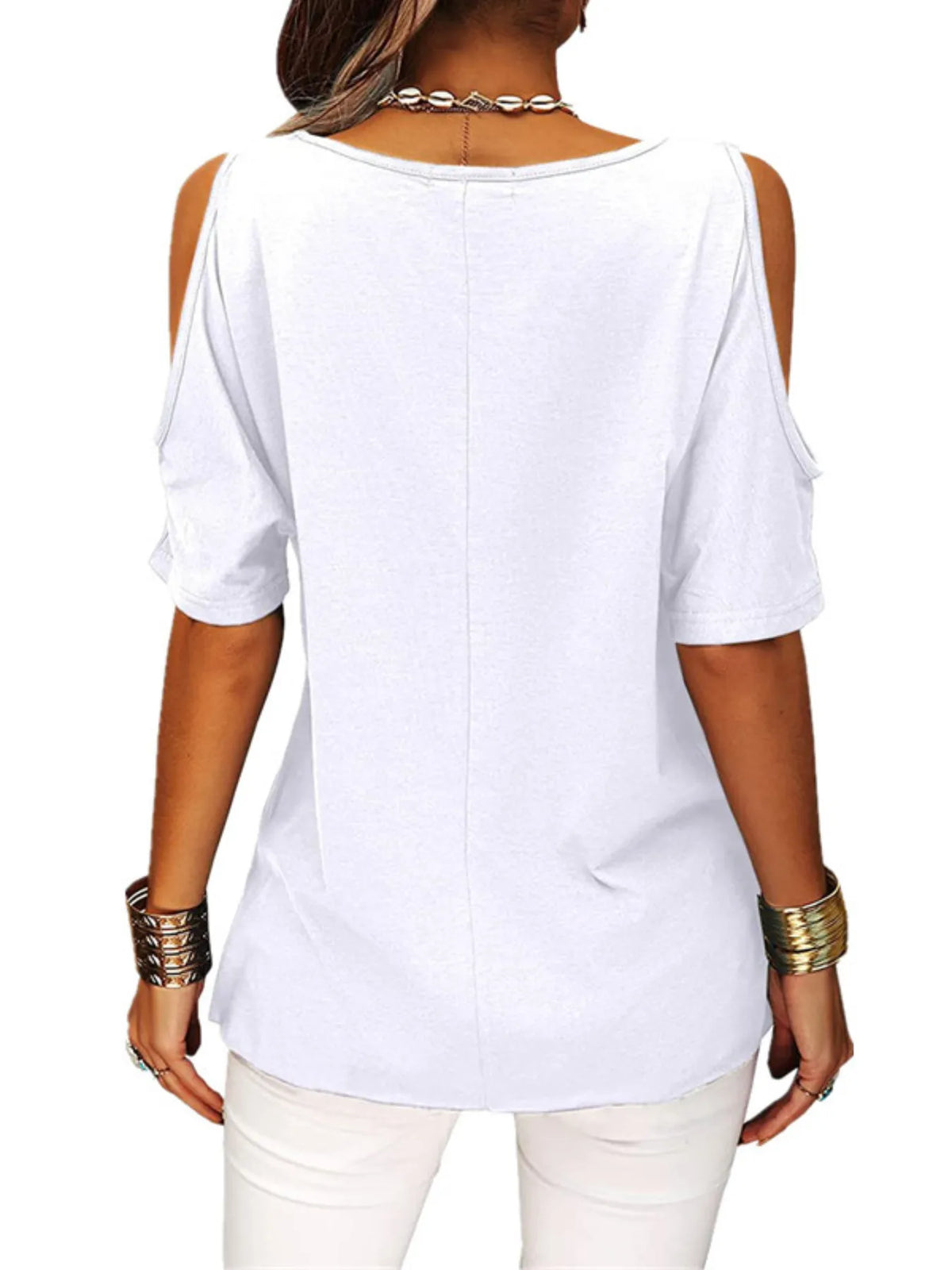 Full Size Crisscross Cold Shoulder Casual T-Shirt Plus Size - Ladyez
