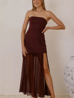 High Slit Mesh Tube Maxi Dress