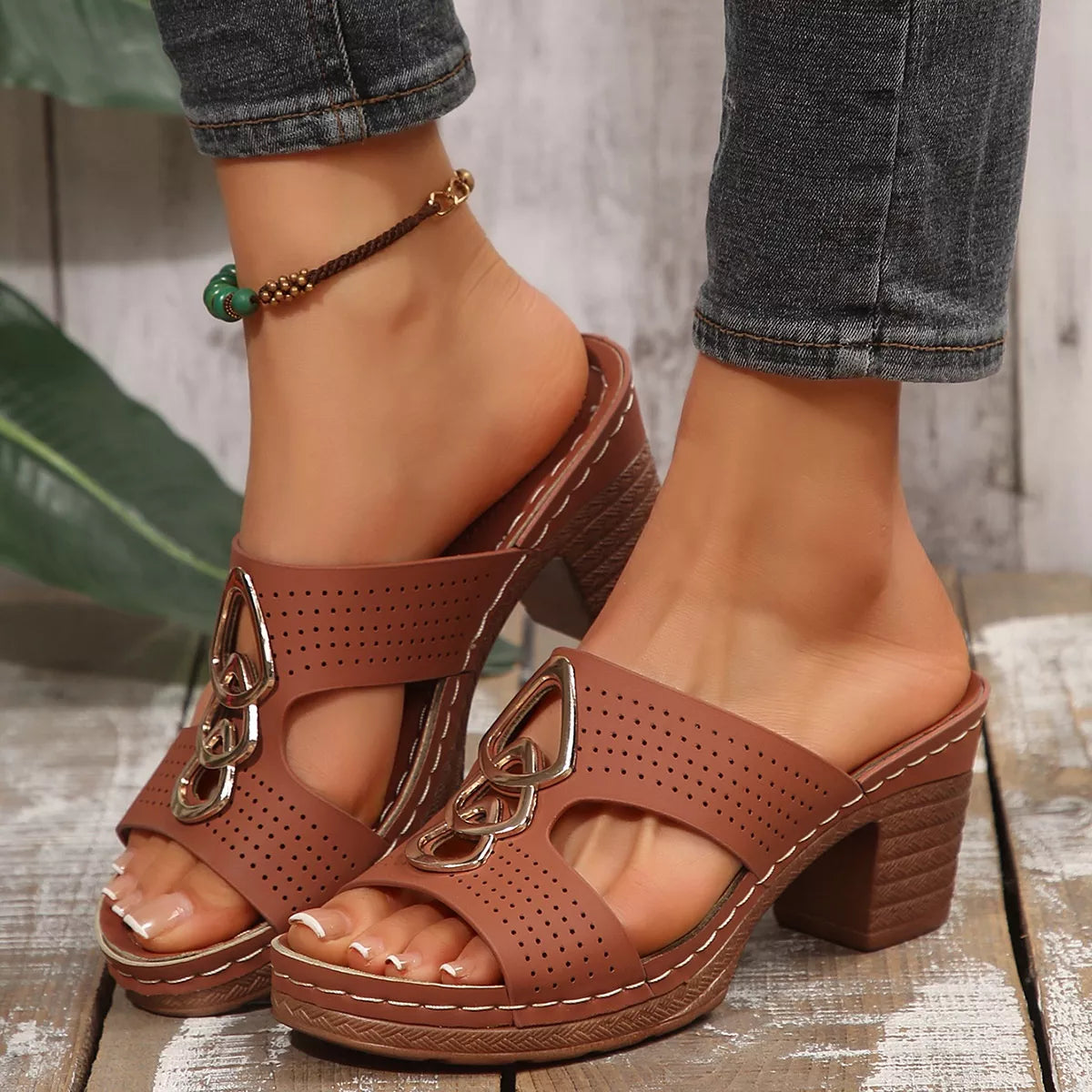 Open Toe Block Heel Sandals