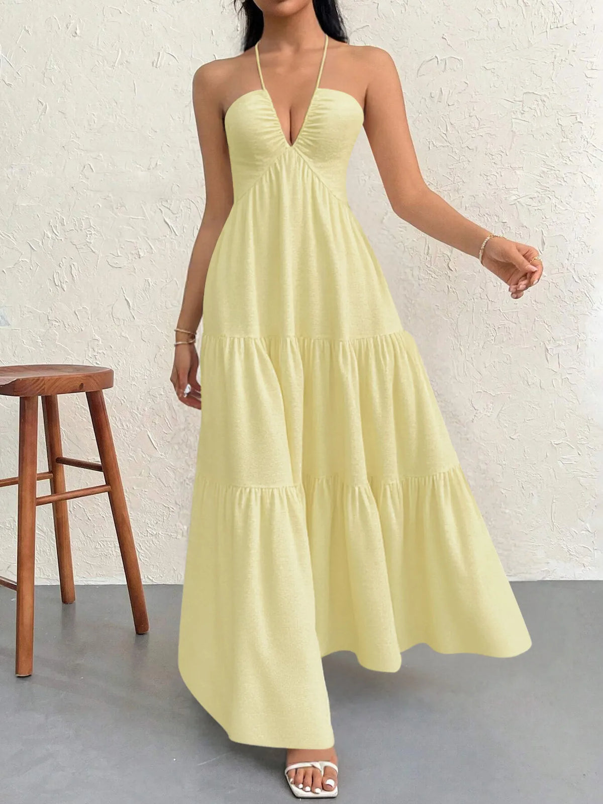 Halter Neck Tiered Maxi Dress - Ladyez