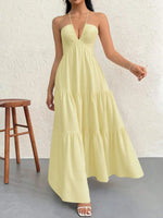 Halter Neck Tiered Maxi Dress - Ladyez