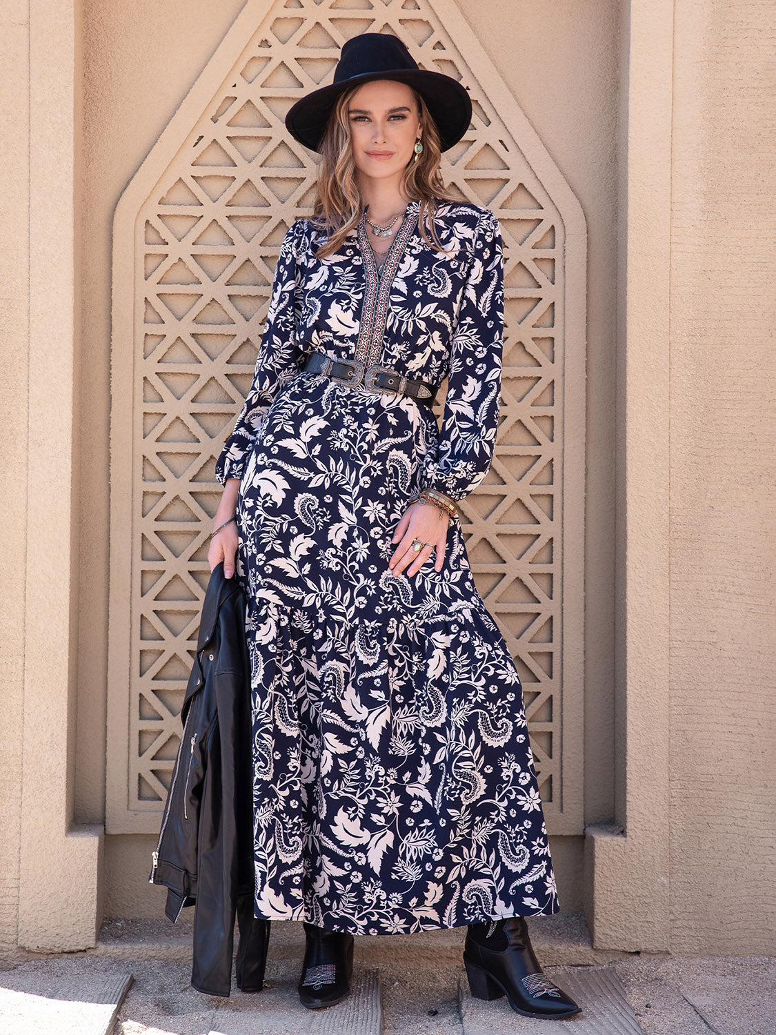 Printed Notched Neck Maxi Dress - Ladyez