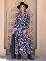 Printed Notched Neck Maxi Dress - Ladyez