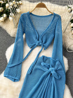 Knitted Crop Top and Slit Skirt Set