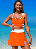 Scoop Neck Top and Skort Swim Set - Ladyez