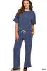 Zenana Raised Rib Short Sleeve Tee & Pants Set
