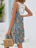 Floral Print V-Neck Crochet Back Mini Dress