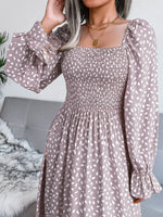 Smocked Square Neck Flounce Sleeve Dress - Ladyez