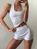 Ribbed Tank Top and Shorts Active Set - Ladyez