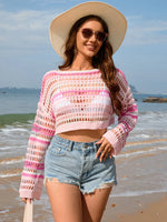 Openwork Boat Neck Dropped Shoulder Cover-Up - Ladyez