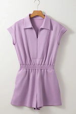 Short Sleeve Zipper Collared Elastic High Waist Romper