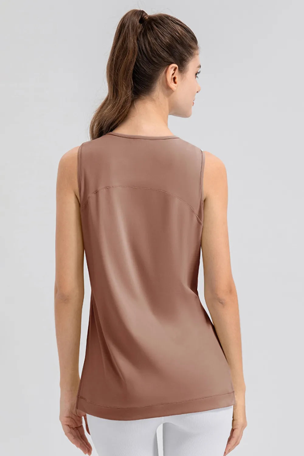 Slit Round Neck Tank - Ladyez