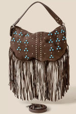 Fame Studded Pattern Multi Fringe Hobo Shoulder Bag