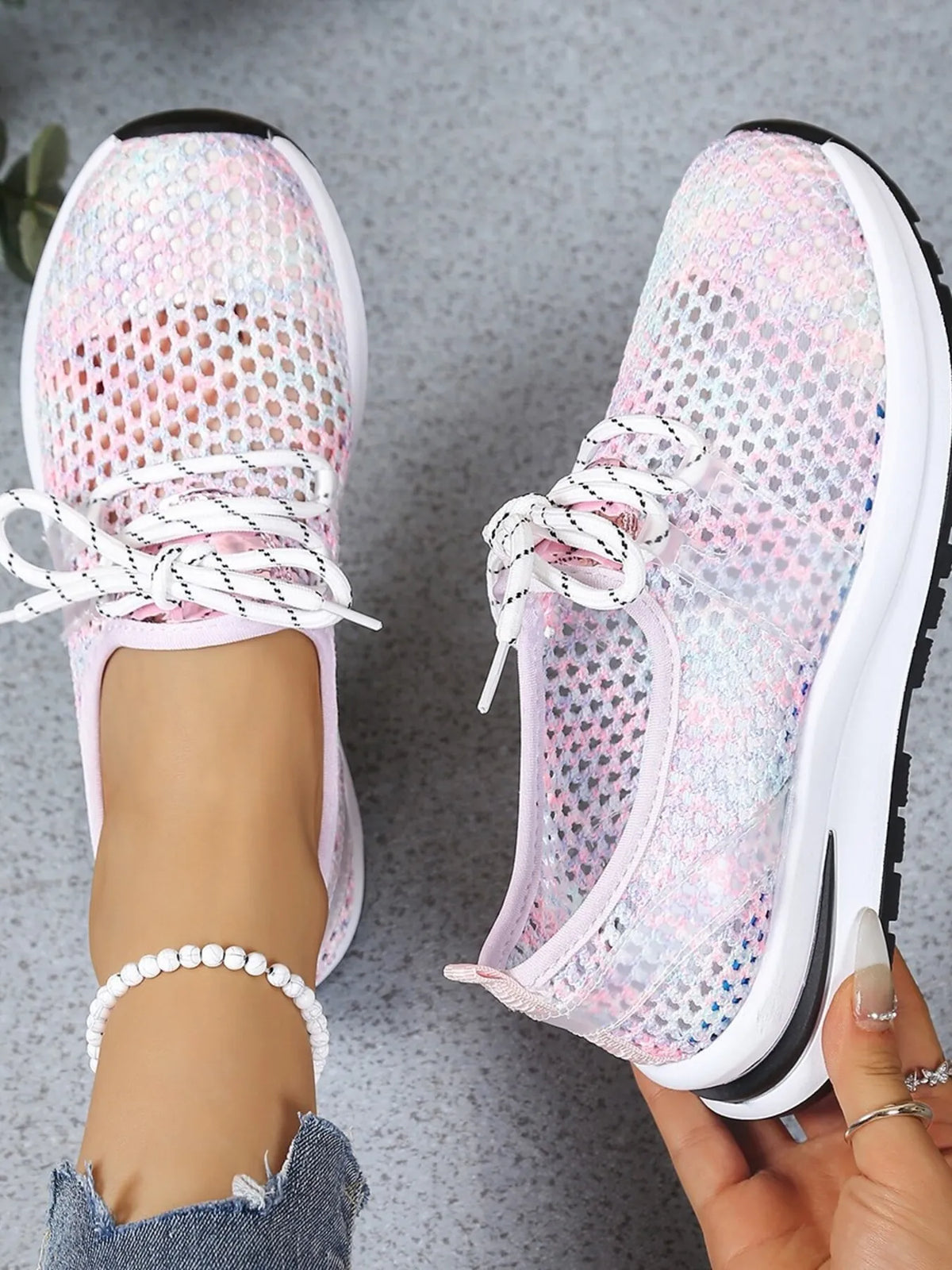 Mesh Breathable Lace Up Athletic - Ladyez