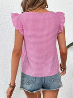 Ruffle Sleeve Gingham Square Neck Top - Ladyez