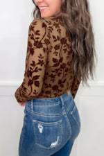 Floral Mesh Long Sleeve Round Neck Casual Sheath Top