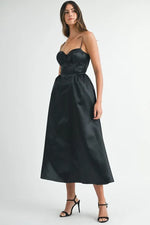 MABLE Solid Taffeta Spaghetti Strap Bustier Midi Dress - Ladyez