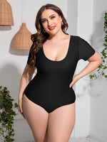 Plus Size Scoop Neck Short Sleeve One-Piece Swimsuit - Ladyez