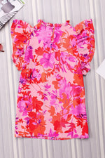 Frill Floral Mock Neck Cap Sleeve Blouse