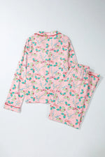 Printed Collared Neck Long Sleeve Top and Pants Lounge Set - Ladyez
