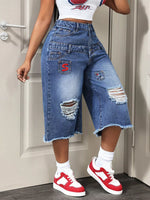Distressed Wide-Leg Denim Capris