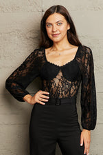 Perfee Lace Long Sleeve Bodysuit - Ladyez