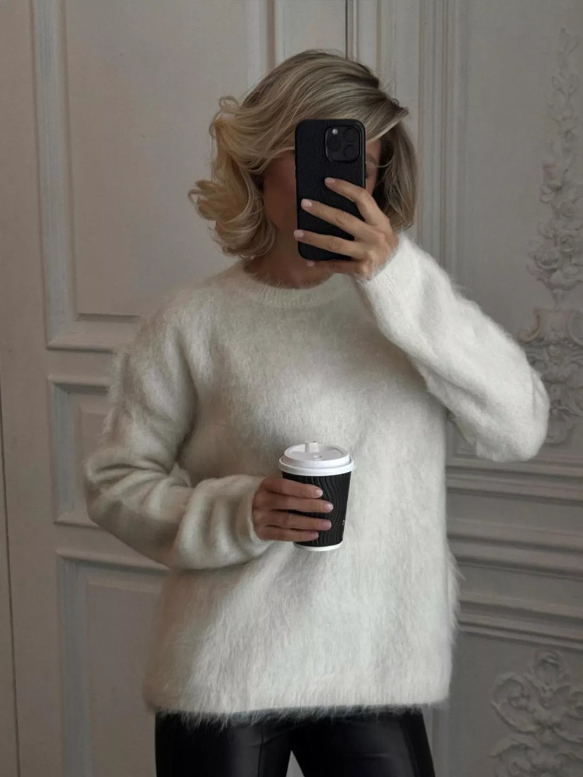 Fuzzy Round Neck Long Sleeve Sweater