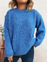 Contrast Trim Round Neck Cozy Sweater