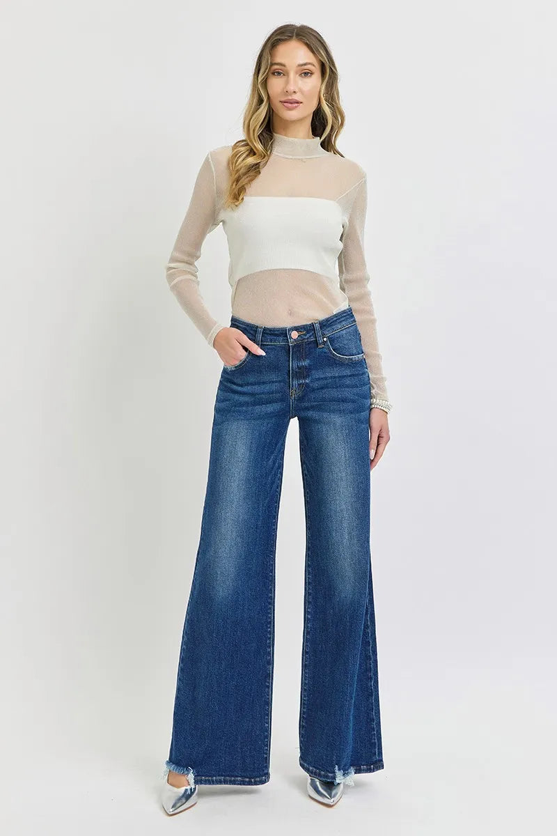 RISEN Full Size Mid Rise Wide Jeans Plus Size - Ladyez
