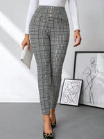High Waist Plaid Slim Fit Pants