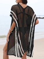Open Front Contrast Openwork Cover-Up - Ladyez