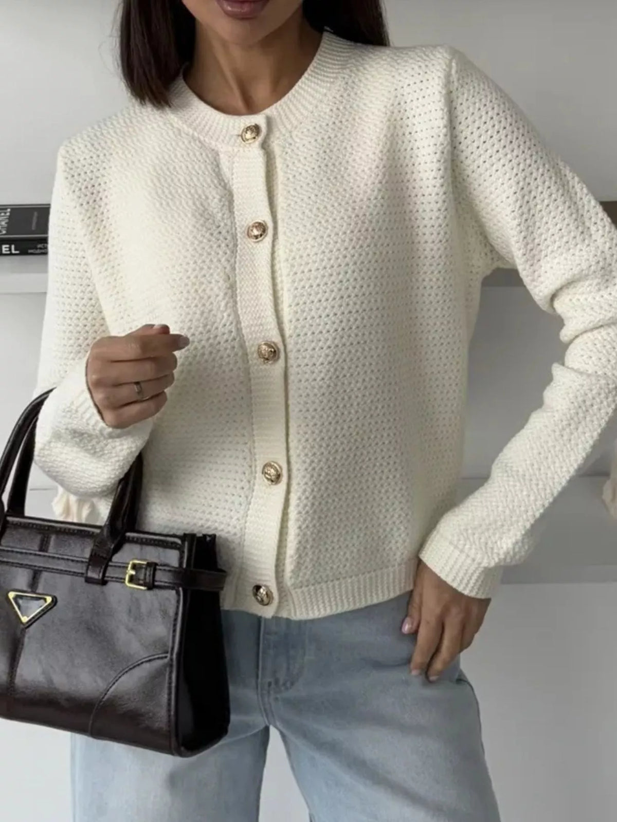 Button Up Texture Knit Cardigan