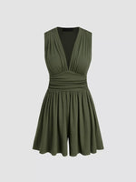 Deep V-Neck Ruched Sleeveless Romper