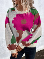 Floral Pattern Round Neck Sweater