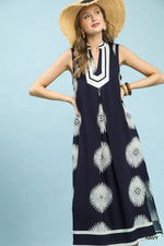 Umgee Sleeveless Geometric Midi Dress