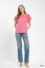 Umgee Textured Gauze Ruffle Neck Boho Top