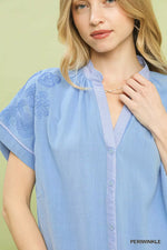 Umgee Embroidered Button Front Top