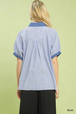 Umgee Contrast Trim Popover Stripe Top