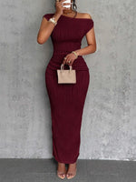 Textured Single Shoulder Bodycon Maxi Dress - Ladyez