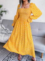 Smocked Square Neck Flounce Sleeve Dress - Ladyez