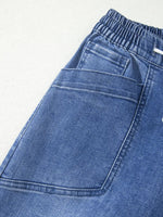 Drawstring Waist Ankle Length Casual Jeans Regular Fit Pocket Detail Jeans