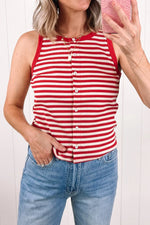 Stripe Buttoned Ribbed Knit Tank Top