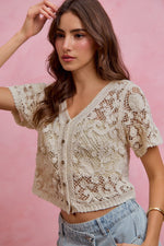 SO ME Floral Crochet Lace Button Down Cardigan