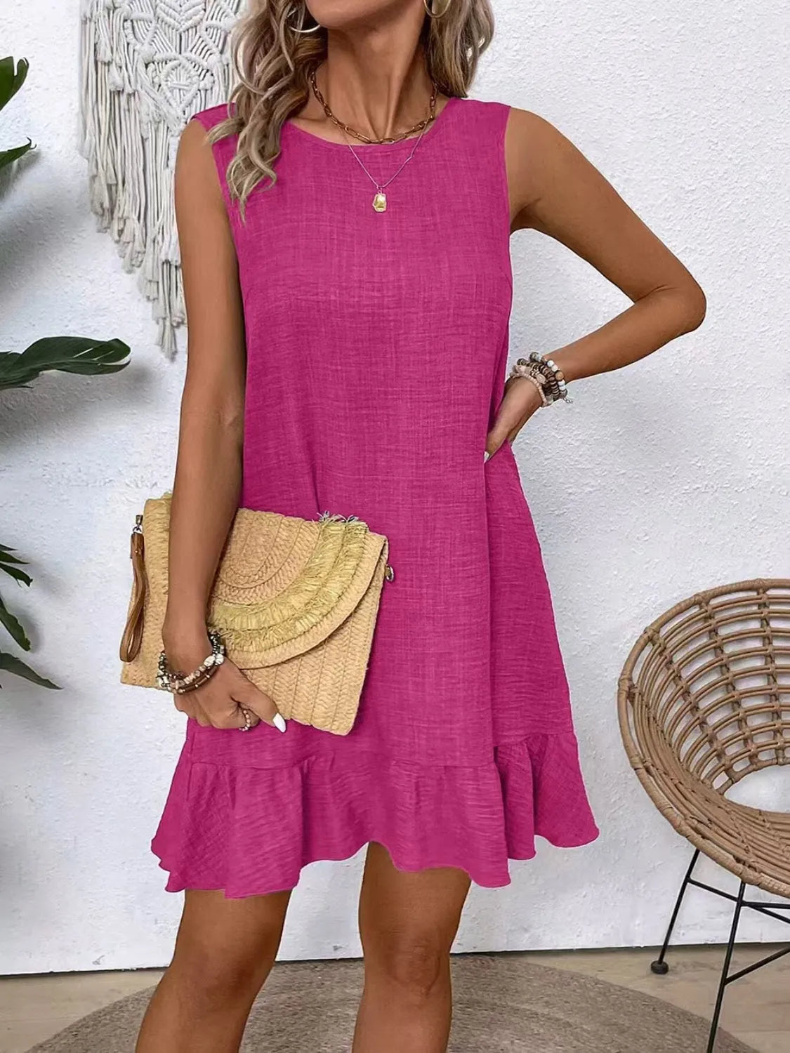 Ruffled Hem Round Neck Sleeveless Dress - Ladyez