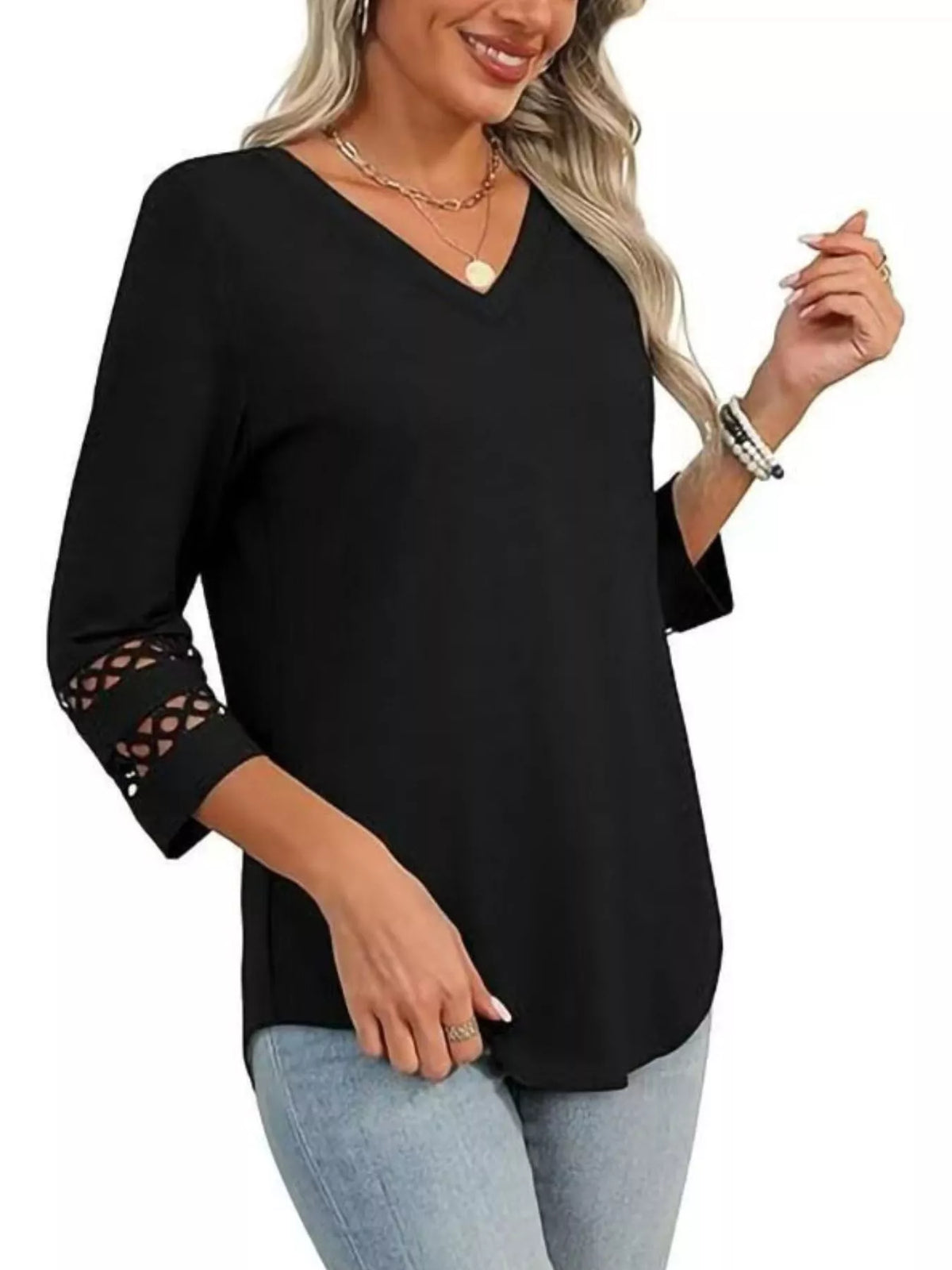 Full Size V-Neck 3/4 Sleeve T-Shirt Plus Size