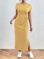 Honey Tied Striped Round Neck Short Sleeve Tee Dress - Ladyez