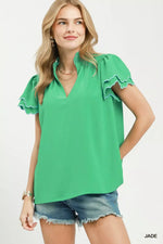 Umgee Scalloped Ruffle Sleeve Top